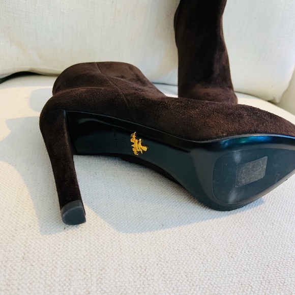 Suede Prada chocolate hidden platform booties - Picture 4 of 7